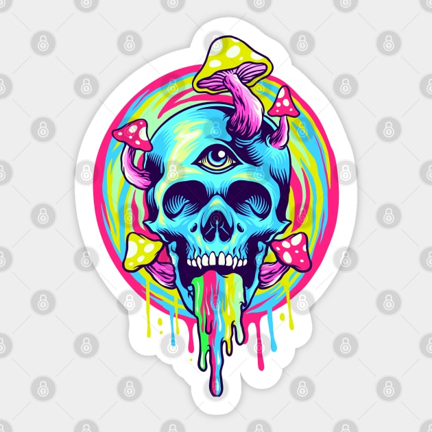 Trippy Swirl Skull Sticker by machmigo